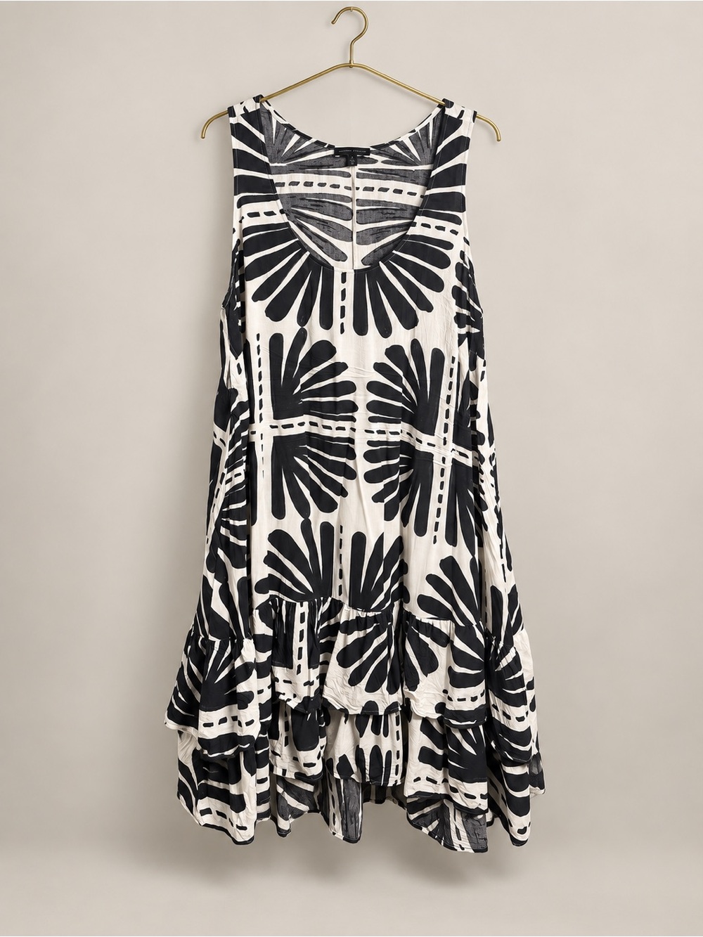 Universal Standard Voile Tiered Dress Black Ivory Size S 14–16